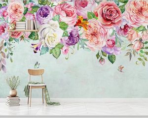 Tapeten Papel De Parede Moderne handgezeichnete Aquarell Rose Blume 3D Tapete Wohnzimmer Küche TV Sofa Wand Schlafzimmer Restaurant Wandbild