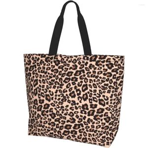 Shoppingväskor leopard tygväska för kvinnor kök återanvändbara stora damer axelbrun rosa fasion handväska kontor resor