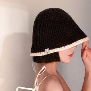 Summer Knitted Bucket Hat Breathable Colorblock Women's Hip Hop Cap Men Foldable Bob Fisherman Hat Outdoor Travel Gorros Panama