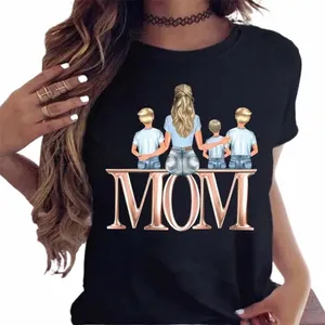 بالإضافة إلى حجم Maycaur Women T Shirt Carto Mom مع قميص S Fi Print Woman Tee Tee Ladies Typer Thert There Shirt Sleeve Top F6g2#