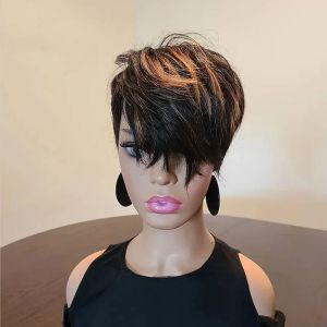 HairJoy Syntetyczne włosy afroamerykańska peruka brązowe czarne mieszane krótkie proste peruki dla czarnych kobiet
