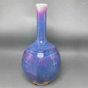 Vase Ceramic Vase Jun China Decoration Ice Crack Open Pure Violet Pure Handmade Long Necked Flask High 29 cm