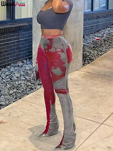 Dziwne druk drukujący elastyczne kobiety z wysokim paskiem spodni y2k vintage na zewnątrz swobodne dzikie modne mody Hipsterowe spodnie Hipsterowe 240314
