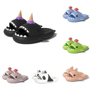 Chikoku Designer Women Men Summer Fashion Shark Shark Shark Share Black White Beige Khaki Green Soft Bottom Bottle anti slipers indoor Home Shoes 2024