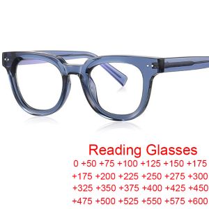 Spring dobradiça vintage redonda de leitura de óculos homens homens TR90 Blue Light Clear Readers OpyeGlasses Lineco Presbiopic Diopter 0 ~ 6.0