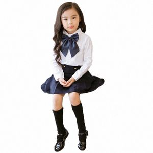 kid's School Clothes Sets Primary Students Costume Japanese Korean School Uniform Boys And Girls White Shirt+Navy Skirt Tie n6p0#