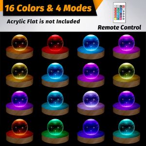 2/4/6/8 PCS 목재 조명 스탠드베이스 다채로운 LED 조명 셀레 나이트 타워 3D 크리스탈 유리 아트를위한 리모컨이있는베이스.