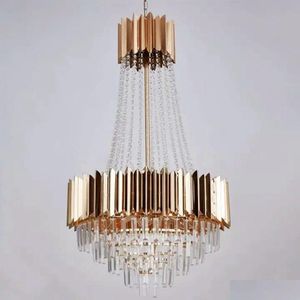 Party Decoration Luxury Modern Golden Tak Light Fixture LED Crystal Chandelier Pendant Lamp för El Bedroom Restaurang Props Decor DHBK9