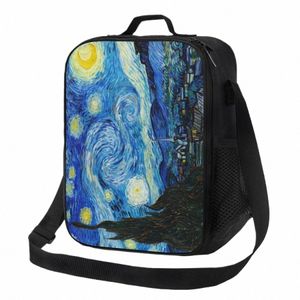 vincent Van Gogh Starry Night Portable Lunch Boxes Oil Painting Art Thermal Cooler Food Insulated Lunch Bag Kids School Children 17nB#