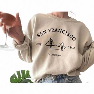 San Francisco Golden Gate Bridge Printing Sweatshirt Autumn Winter Vintage Plus Size Pullover Womenswear California Tops X1R7#