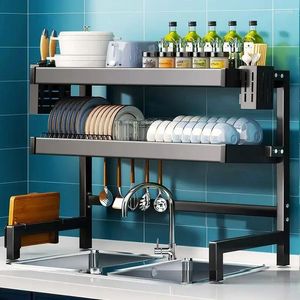 Kitchen Storage AOLIVIYA Official Table Top Dish Rack Double Layer Pool Drain