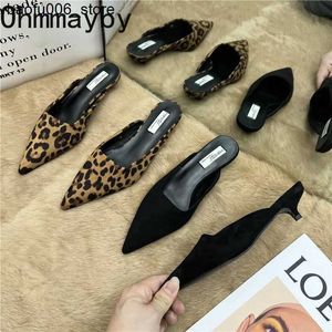 Sandals Spring Pointed Toe Mules Fashion Leopard Print Women Slippers Casual Womens Shoes Women Low Heels Elegant Ladies Outdoor Slide Q240330