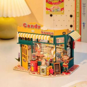 Rolife DIY Mini Dollhouse Model Kits DIY Dollhouse Rainbow Candy House Kids Miniature Fantasy Doll House Wood Kit Toy DG158