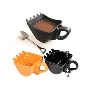 Mugs Funny Excavator Mug Bucket Model Plastic Spoon Cake Cup Coffee Tea Gift 340ml Creative