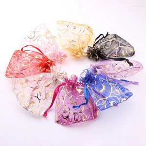 Storage Bags 50pcs/lot Eyelash Bend Stamped Jewelry Organza Pouch Drawstring Packaging Gift Wrapping Candy