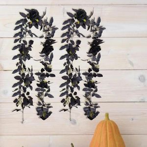 Flores decorativas moda ampla aplicação falso pendurado cana requintado artificial rosa videira halloween preto floral hera