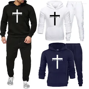 Gymkläder 2024 Ankomst Male Tracksuits Mens Sweatpants Two Pieces Set Autumn and Winter Printing Long Makes Hooded Sweatshirts