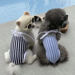 Cão vestuário verão roupas para animais de estimação bonito listrado terno de uma peça maiô filhote de cachorro bichon teddy maltese colete pequeno roupas biquíni