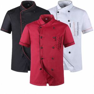 şef ceket kısa kollu yaz restoran otel mutfak iş kıyafetleri erkek ve kadınlar genç nefes alabilen ince toptan şef üniforma h5j3#