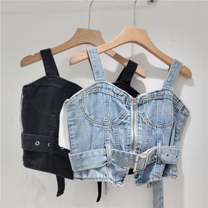 Designer Top Tank Top Women Hot Girl Sexy Denim Tube Top Female Niche Design Fashionabla Temperament Wear Slant Pure Lust Style Short Vest