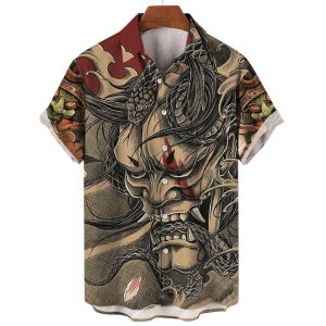 Mythical Monster Herren -Shirt 3d Horror Face Print Tops Vintage Sommerhemden für Männer Hawaiianer Mann Bluse übergroße Männerkleidung