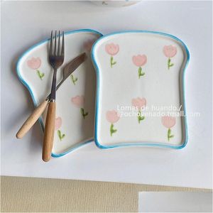 Dishes Plates Ins Breakfast Plate Toast Bread Creative Tray Western Dessert Cake Mini Ceramic Baking Drop Delivery Home Garden Kitchen Dhkrw