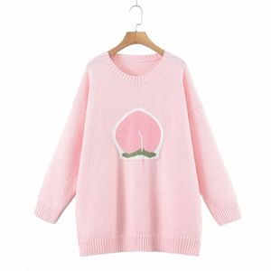 lazy Style Ins Fruit Embroidered Loose Thick Sweater Plus Size Women Carto Cute Big Pullover Jumpers Good Quality Winter 2023 I0gB#