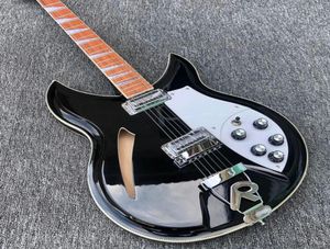 12 Saiten 330 360 381 Semi Hollow Body Schwarze E-Gitarre Schachbrettbindung Lack Glanz Griffbrett Vintage Mechaniken San8488040