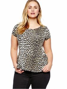 plus Size Elegant Summer Leopard Print Causal T-shirt Women Short Sleeve O-Neck Loose Tops Large Size Women Clothing 7XL 8XL R9GL#