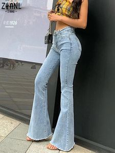 Kadınlar Yüksek Bel Flare Jeans Pantolon Vintage Skinny Ladies Jeans Kadın Moda Streç Denim Pantolon Artı Boyut Geniş Bacak Kotları 240315