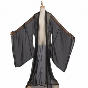 Chiff Черный плащ Ханфу Сказочный кардиган Китайская традиционная одежда Пальто Ханфу с широкими рукавами Мужчины Женщины Фестивальная одежда DNV16364 f1Ri #