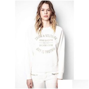 レディースパーカースウェットシャツZadig Voltaireデザイナースウェットシャツ新しい女性クラシックプルオーバージャンパーホワイトレターシアエクサイヤー純粋なコティウス