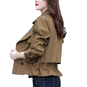 Windbreaker القصيرة Women Spring Autumn Jacet 2024 Solid Color Weistband مزدوج الصدر متعدد الاستخدامات معطف Top Top Top Grotning 240318