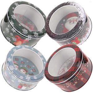 Storage Bottles Christmas Tin Candy Packaging Box: 4pcs Metal Cookie Containers With Clear Window Xmas Snack Tinplate Jar