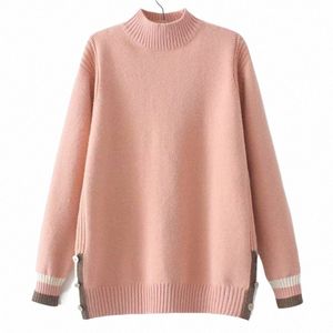 women Clothing Sweater Plus Size Autumn Winter Curve Jumper Half High Collar Wooden Butts On Both Sides Female Pullovers B4RX#