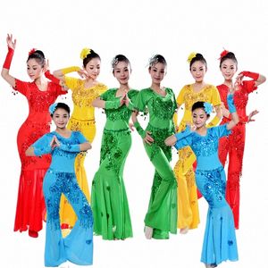 2024 New adult Dai dance dr peacock dance dr Hulusi performance dr ethnic performance fishtail skirt S-4XL Size s9w6#
