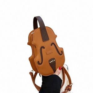 창조적 바이올린 여성 크로스 바디 백 푸 가죽 여성 고급 디자인 스레드 스레드 여성 fi 숄더 가방 S0WL#