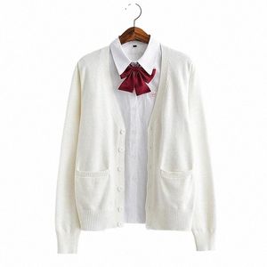 2020 Primavera Cosplay Uniforme Escolar Suéter Para Meninas Mulheres Lg Manga Malha Japonês Uniforme de Marinheiro Cardigans COM ARCO VERMELHO q0Q6 #