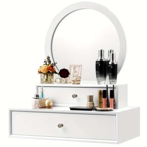 1pc 2-in-1 2 Removable Mirror Wall Mount or Placed on Table Top, Floating Shelf with Drawers, Bathroom Vanity Over Sink