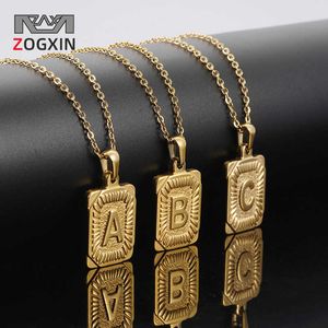 Mens 18K gold square stainless steel letter pendant titanium steel 26 capital English letters Necklace