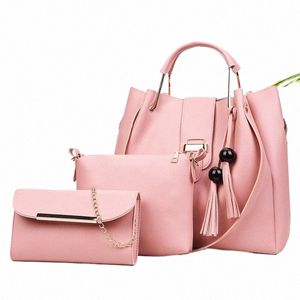 3pcs/set Fi Women's Bag Simple Solid Color PU Shoulder Bag Crossbody Bags for Ladies Tassel Versatile Handbag Suit b5Kh#