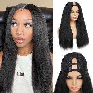 Wigs Kinky Straight U Part Wig Synthetic Hair Glueless Wig Italian Yaki Straight Clip In Half Wigs for Black Women U Shape Wig Daily