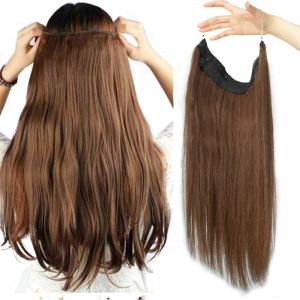 Väver väver fisklinje tråd hår osynlig klipp i mänskligt hår 4 klipp riktigt naturligt hår 1222 tum brun blond svart