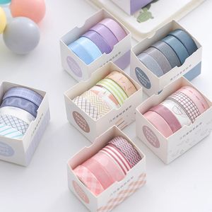 5Rolls/Set Kawaii Geometry Solid Color Washi Tape Decorative Masking Cute Scrapbooking Adhesive Office School Stationery Supplie