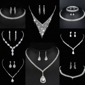 Valuable Lab Diamond Jewelry set Sterling Silver Wedding Necklace Earrings For Women Bridal Engagement Jewelry Gift r2Bp#