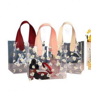 Alta qualidade PVC Transparente Clear Tote Bag Little Daisy Waterproof Storage Bag Handle Gift Bag Transparent Shop Bags Q1dL #