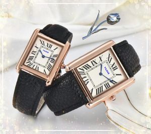En iyi marka erkek ve kadın tank saatleri kare kılıf deri kayış kuvars hareketi otomatik tarih moda 2 işaretçi kadınlar elbise saat tasarımcısı saat toptan hediyeler