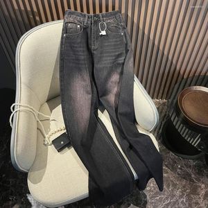 Women's Jeans Black Halo Dyed Purple Design Vintage Straight Street Style Casual Pants Female High Waist Wide Leg Denim Trousers