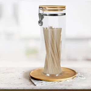 Förvaringsflaskor lufttätt glasbehållare transparent spannmål dispenser korn te kaffebönor mat burk behållare bambu lock