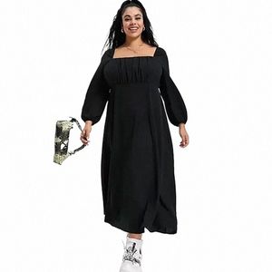 plus size quadrado ruched pescoço elegante dr mulheres lg manga solta verão primavera casual dr senhoras tamanho grande maxi dr 6xl q6nx #